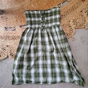 Mlle Gabrielle L Plaid Smocked Dress Strapless Gree
